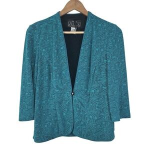 Alex Evenings Jacket Petite Small Teal Blue Glitter Open Front Holiday‎ Vintage